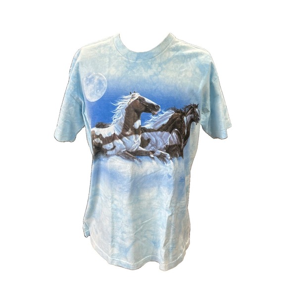 The Mountain Other - The Mountain Vintage Mens T Shirt Large Horses Short Sleeves Blue